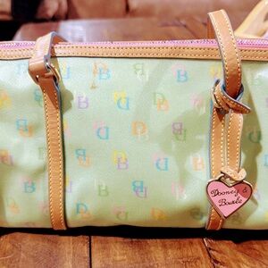 Dooney & Bourke Green and Brown Shoulder Bag with Leather Trim